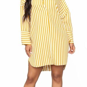 Fashion Nova Mustard and White Striped Dress